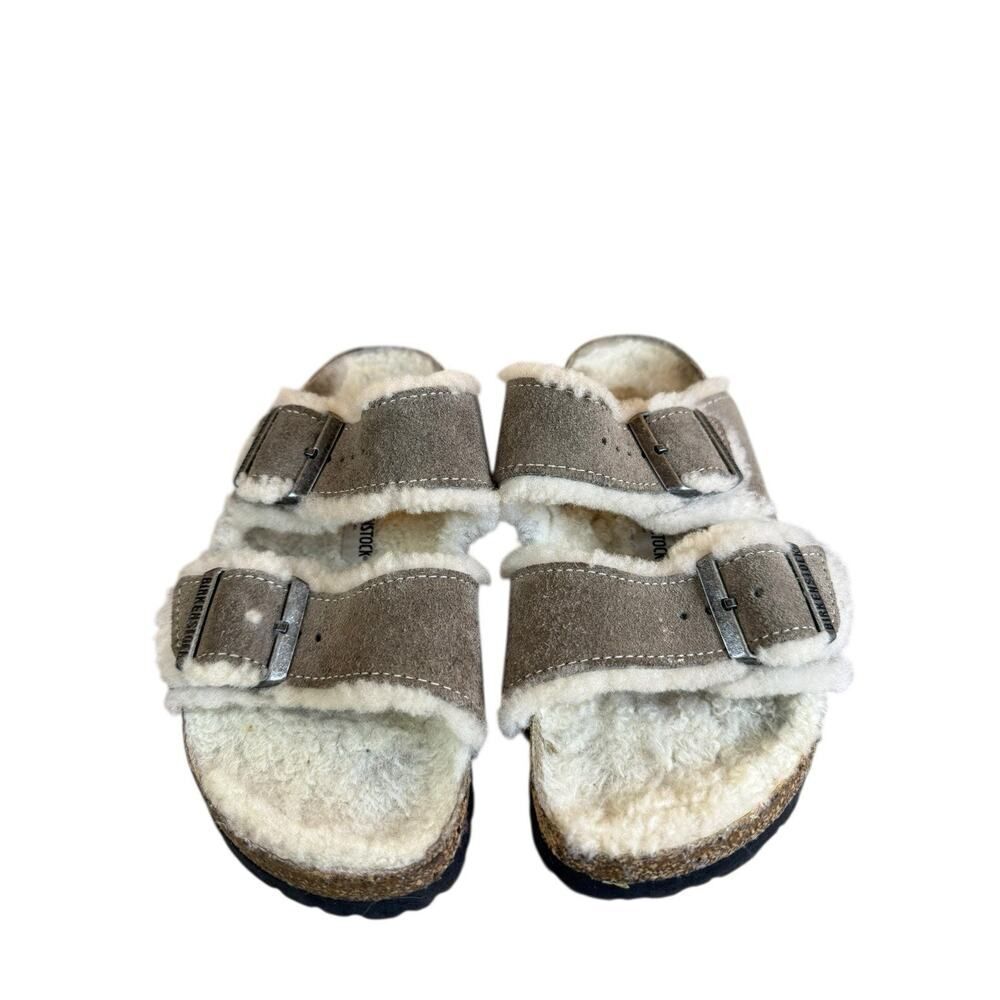 Birkenstock Arizona Shearling Suede Slide Sandals Gray Size 37 – Made in Germany - Picture 2 of 11